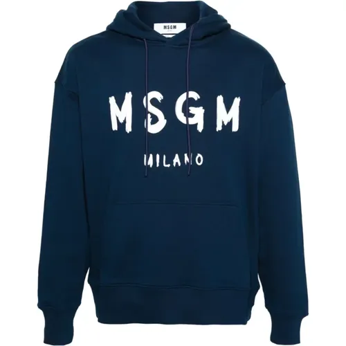 Blaue Sweatshirt mit Logo-Print , Herren, Größe: XL - Msgm - Modalova