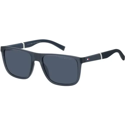 Matte Blaue Sonnenbrille mit Blauen Gläsern , unisex, Größe: 56 MM - Tommy Hilfiger - Modalova