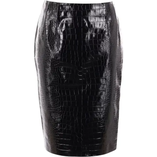 Crocodile-Effect Leather Midi Skirt , female, Sizes: S, XS - Versace - Modalova