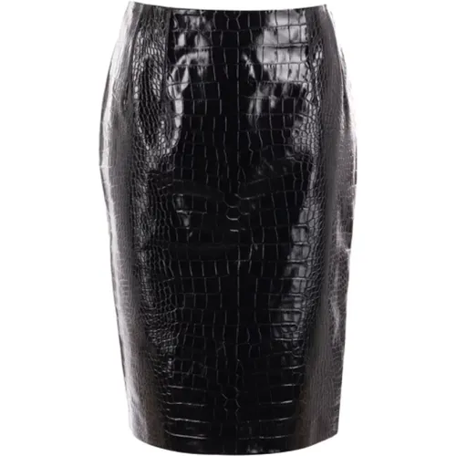 Crocodile-Effect Leather Midi Skirt , female, Sizes: XS - Versace - Modalova