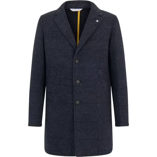 Blue Wool Blend Coat Single-Breasted , male, Sizes: L, 2XL, XL - Manuel Ritz - Modalova