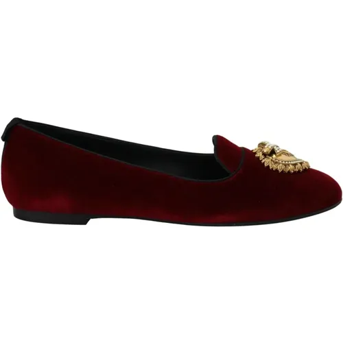 Velvet Loafers Flats with Gold Heart , female, Sizes: 2 1/2 UK, 4 UK, 3 1/2 UK - Dolce & Gabbana - Modalova