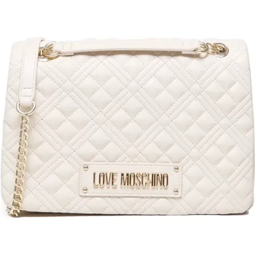 Quilted Ivory Shoulder Bag with Gold Details , female, Sizes: ONE SIZE - Love Moschino - Modalova
