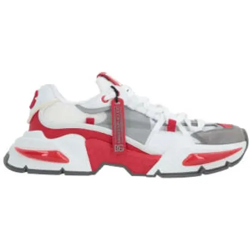 Low-Top Sneakers in and Red with Grey Suede Inserts , male, Sizes: 7 1/2 UK - Dolce & Gabbana - Modalova