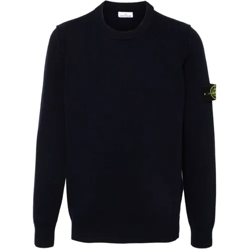 Blauer Wollmischung Crew Neck Pullover , Herren, Größe: 2XL - Stone Island - Modalova