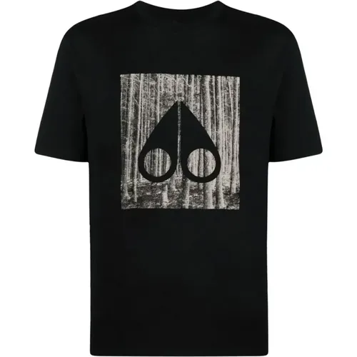 Schwarzes Crew Neck T-Shirt mit Flocked Logo - Moose Knuckles - Modalova