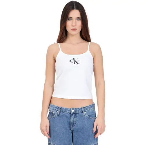 Weiße Ärmelloses Top mit Logo , Damen, Größe: M - Calvin Klein Jeans - Modalova