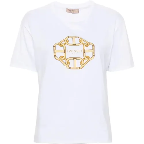 Optisches Weißes T-Shirt , Damen, Größe: XS - Twinset - Modalova