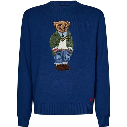 Blaue Sweaters mit Polo Bear Design , Herren, Größe: XL - Polo Ralph Lauren - Modalova