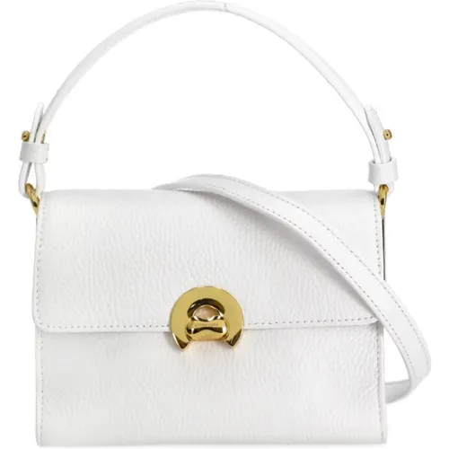 Weiße gepunktete Lederhandtasche mit Schloss , Damen, Größe: ONE Size - Coccinelle - Modalova