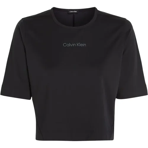 Minimalistische Eleganz: Schwarzes Damen T-Shirt aus Polyester mit Logo , Damen, Größe: XS - Calvin Klein - Modalova