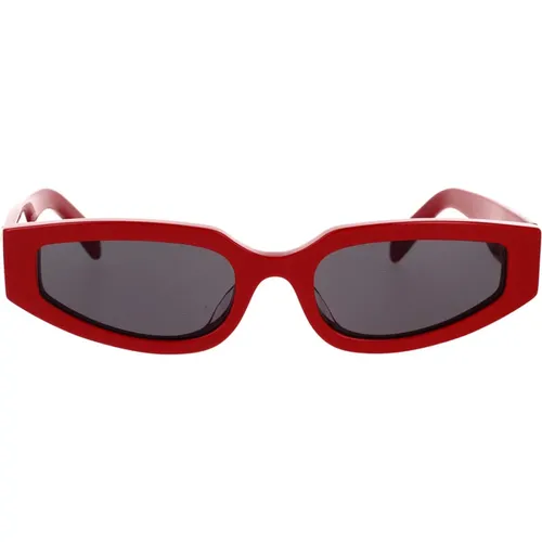 Geometrische Sonnenbrille mit rotem Acetatrahmen und grauen organischen Gläsern , unisex, Größe: 54 MM - Celine - Modalova