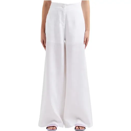 Linen Wide Leg Trousers , female, Sizes: XL, 3XL - Emporio Armani - Modalova