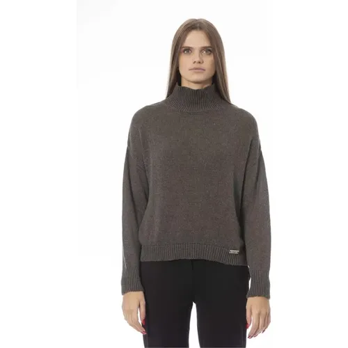 Grüner Viskose Pullover mit Vulkanhals , Damen, Größe: S - Baldinini - Modalova