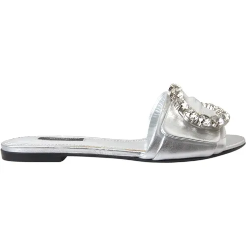 Crystal Slides Flat Shoes , female, Sizes: 3 1/2 UK - Dolce & Gabbana - Modalova