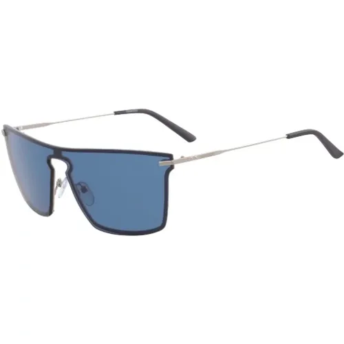 Blaue Linse Schwarz/Silber Rahmen Sonnenbrille - Calvin Klein - Modalova