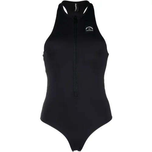 Schwarzer Reißverschluss Logo Badeanzug , Damen, Größe: XS - Karl Lagerfeld - Modalova