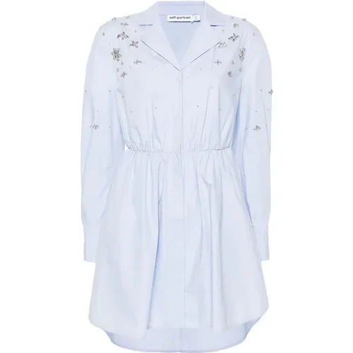 Dazzling Shirt Dress Diamanté , female, Sizes: XS, 3XS, S, 2XS - Self Portrait - Modalova