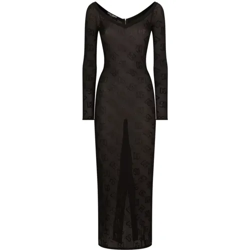 Stunning Maxi Dress with V-Neckline and Rear Slit , female, Sizes: XS, S, M, 2XS - Dolce & Gabbana - Modalova