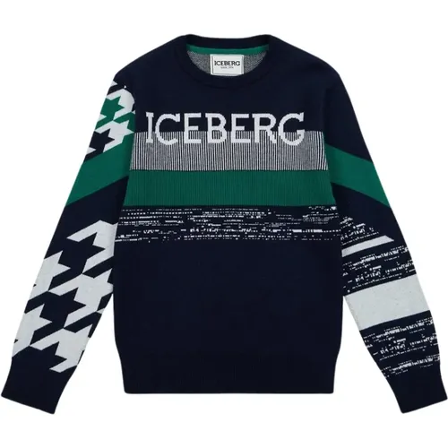 Kids -Multi-patterned jacquard crew-neck sweater , Herren, Größe: L - Iceberg - Modalova