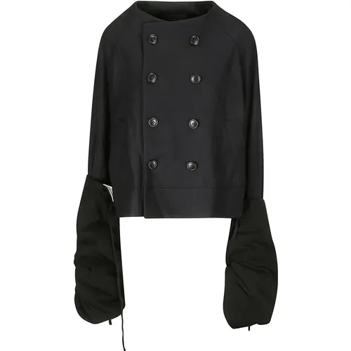 Kurzer Pea Coat mit Pelzärmeln - Yohji Yamamoto - Modalova