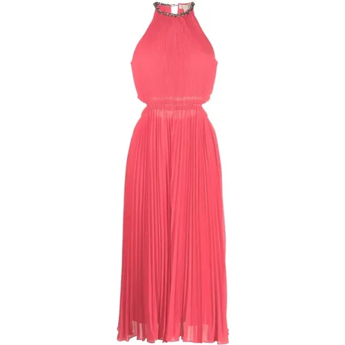 Rotes Plissiertes Cutout Midi Kleid , Damen, Größe: L - Michael Kors - Modalova