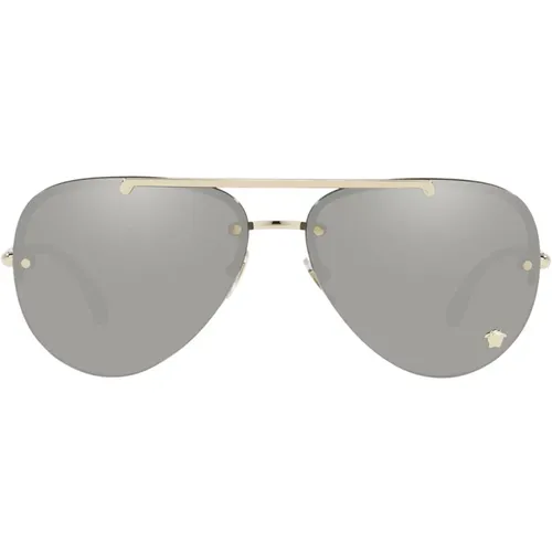 Metall Piloten Sonnenbrille mit Doppeltem Goldenem Steg , unisex, Größe: 60 MM - Versace - Modalova
