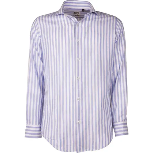 Blaues Baumwollhemd mit Streifen , Herren, Größe: XL - Made in Italia - Modalova