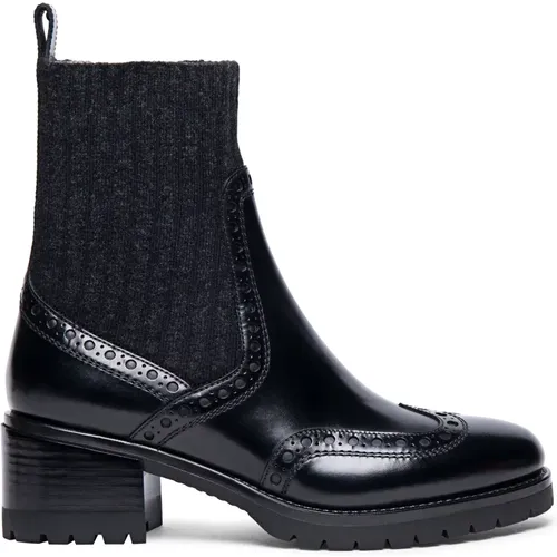 Handgefertigter Leder-Brogue-Stiefelette , Damen, Größe: 35 EU - Santoni - Modalova