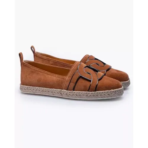 Leder Crust Espadrilles mit Leder-Links - Cognac Farbe, Größe 39 , Damen, Größe: 40 1/2 EU - TOD'S - Modalova