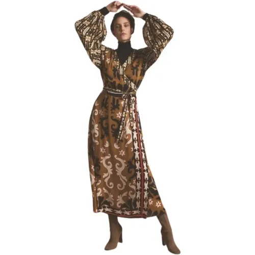 Printed Midi Dress with Balloon Sleeves , female, Sizes: M, XS, L, S - Summum Woman - Modalova