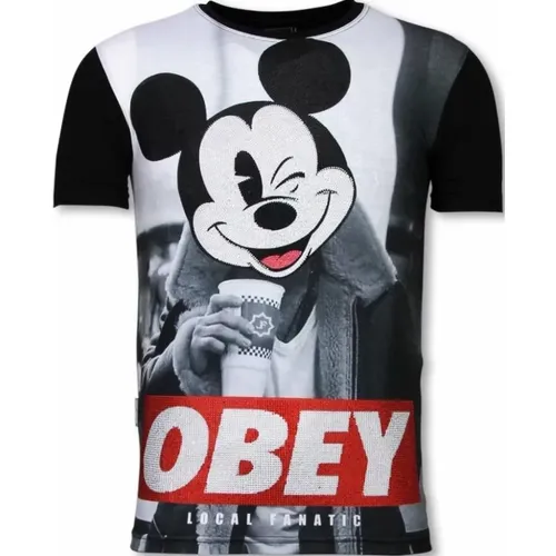 Obey Mouse Rhinestone - Herren T-Shirt - 11-6278Z - Local Fanatic - Modalova