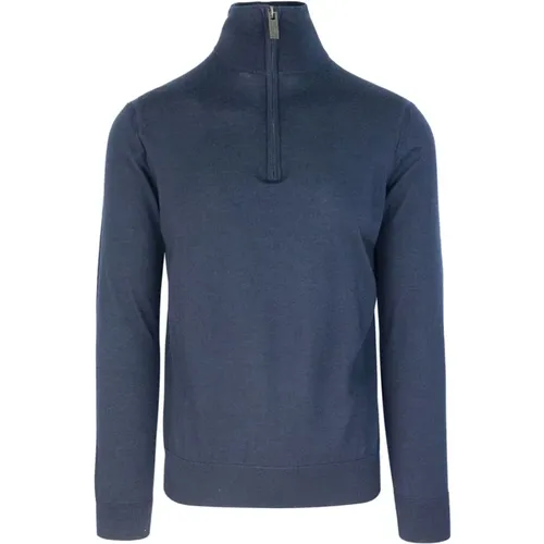 Blauer Woll-Slim-Fit-Halb-Zip-Pullover , Herren, Größe: M - Paolo Pecora - Modalova