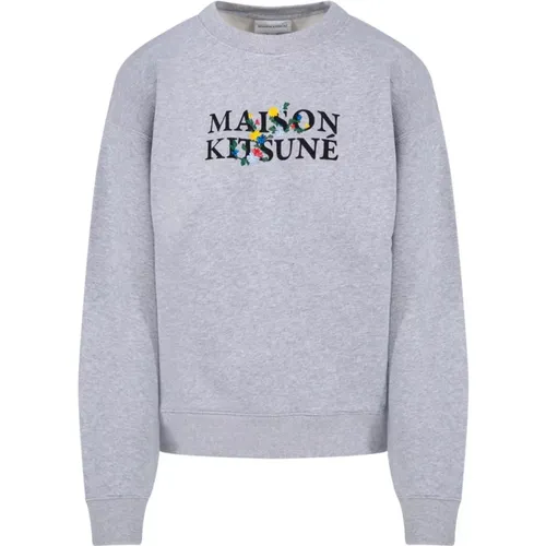 Flowers Comfort Sweatshirt H120 Light Grey Melange , female, Sizes: M, L, S - Maison Kitsuné - Modalova