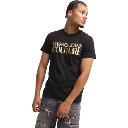 Schwarzes/Gold Logo Print T-Shirt Herren , Herren, Größe: S - Versace Jeans Couture - Modalova