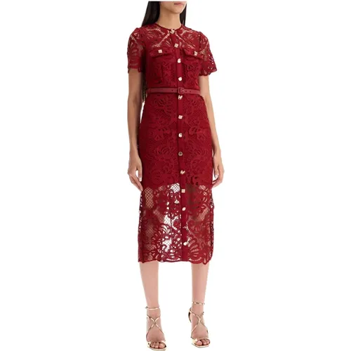 Floral Lace Midi Dress with Jewel Buttons , female, Sizes: 2XS, XS, 3XS - Self Portrait - Modalova