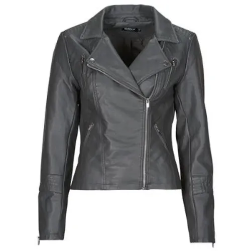 Graue Lederjacke Damen Gemma , Damen, Größe: L - Only - Modalova