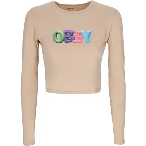 Langarm Cropped Tee Bubble Mia , Damen, Größe: M - Obey - Modalova