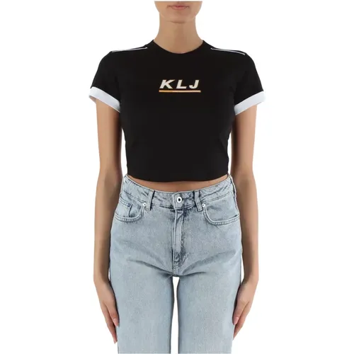 Bio-Baumwolle Slim Fit Cropped T-shirt , Damen, Größe: M - Karl Lagerfeld - Modalova