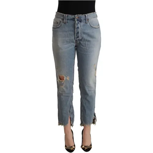 Zerrissene Mid Waist Cropped Denim Jeans , Damen, Größe: W34 - Cycle - Modalova