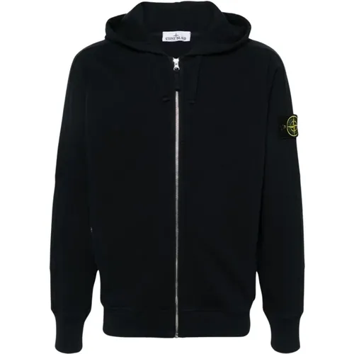 Schwarzer Pullover mit Kapuze und Abzeichen - Stone Island - Modalova