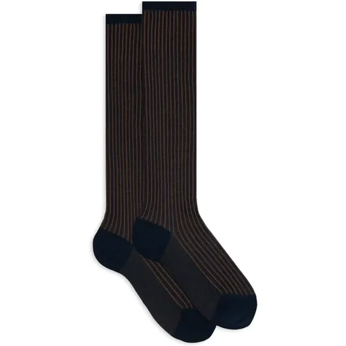 Italienische Baumwoll-Lange Socken Blau Twin-Rib , Damen, Größe: S - Gallo - Modalova