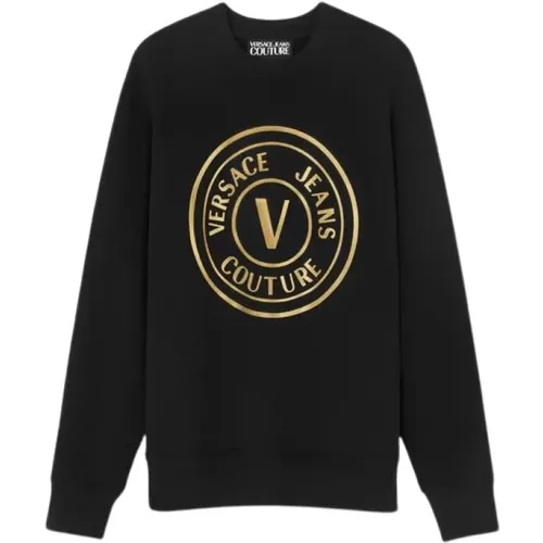 Schwarz Gold Gebürsteter Pullover Emblem , Herren, Größe: 3XL - Versace Jeans Couture - Modalova