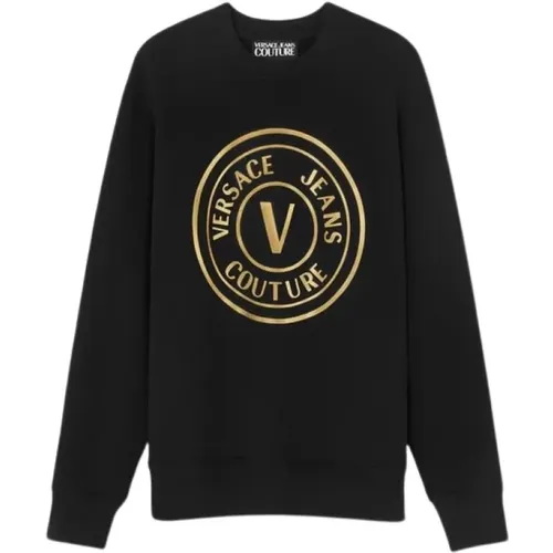 Schwarz Gold Gebürsteter Pullover Emblem , Herren, Größe: M - Versace Jeans Couture - Modalova
