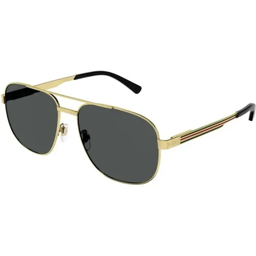 Goldrahmen Graue Linse Sonnenbrille , Herren, Größe: 60 MM - Gucci - Modalova