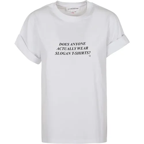 Weißes T-Shirt mit Schwarzer Schrift , Damen, Größe: L - Victoria Beckham - Modalova