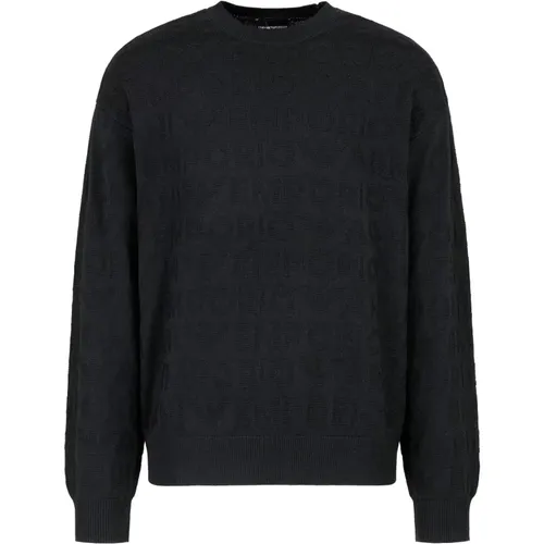 Schwarzer Linkmuster Pullover , Herren, Größe: XL - Emporio Armani - Modalova