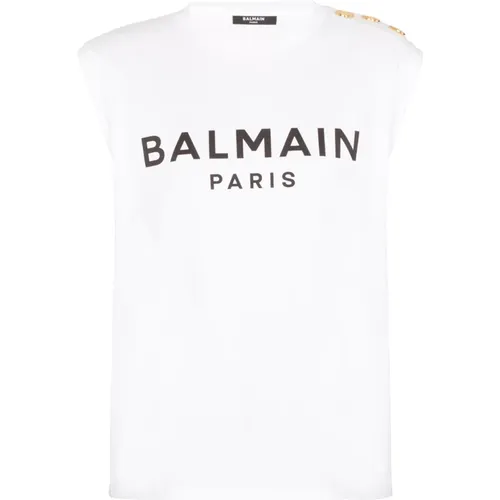 T-Shirt aus Öko-Baumwolle mit aufgedrucktem -Logo , Damen, Größe: M - Balmain - Modalova
