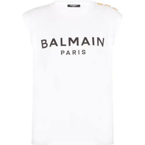 T-Shirt aus Öko-Baumwolle mit aufgedrucktem -Logo , Damen, Größe: S - Balmain - Modalova