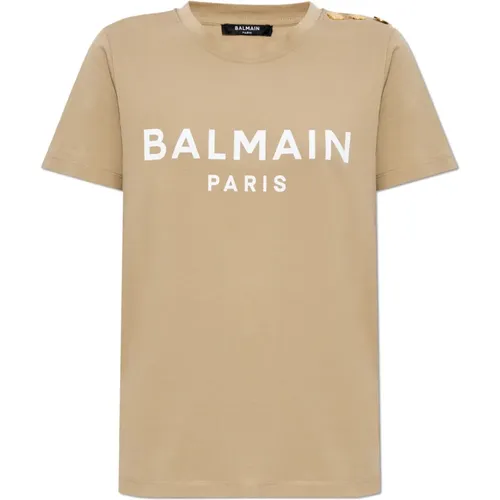 T-Shirt mit bedrucktem Logo Balmain - Balmain - Modalova